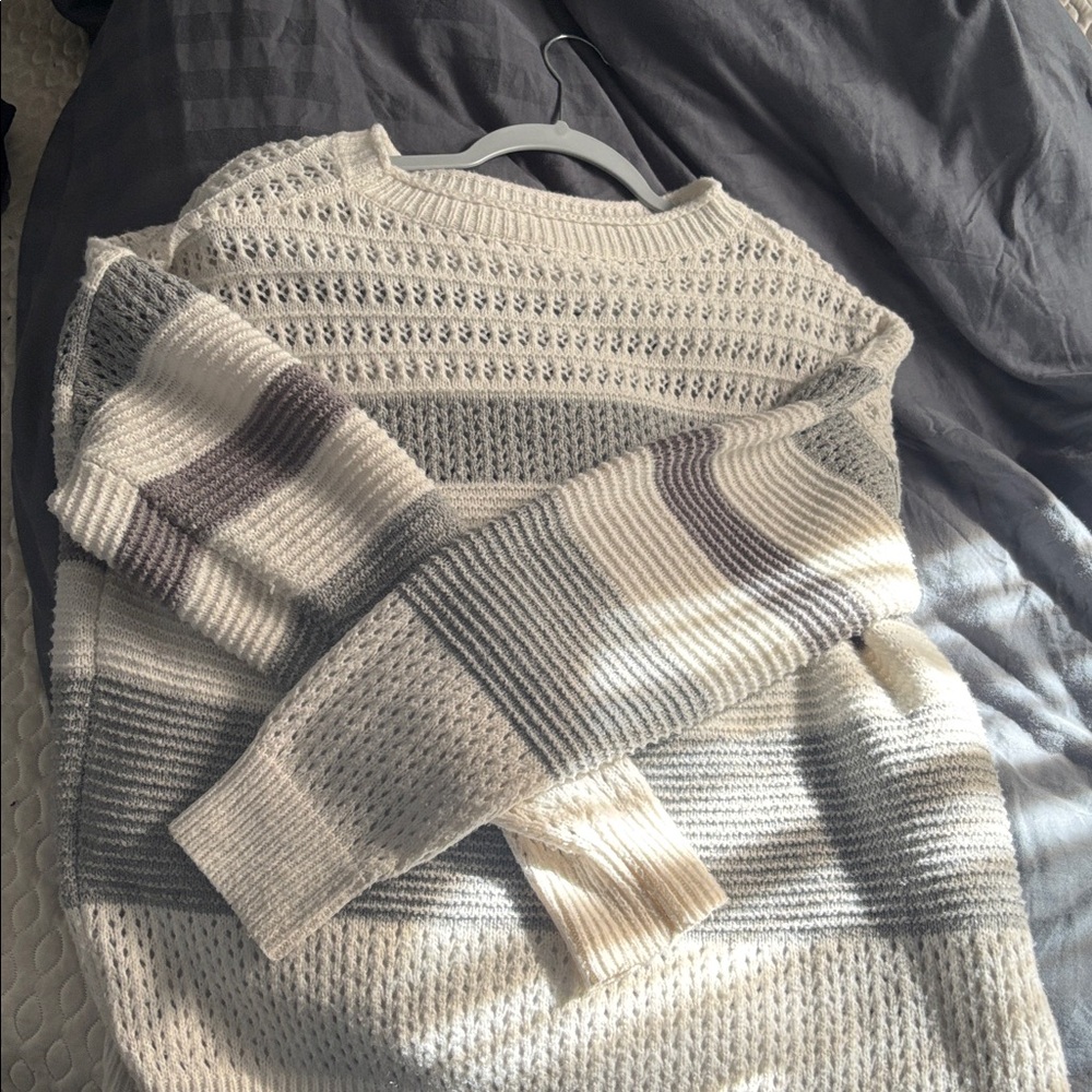Striped Knit Sweater in Cream and Gray